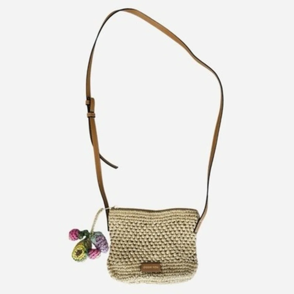 ZARA Woven Straw Crochet Crossbody Mini Bag Boho Beach Berries Tassel 7x6